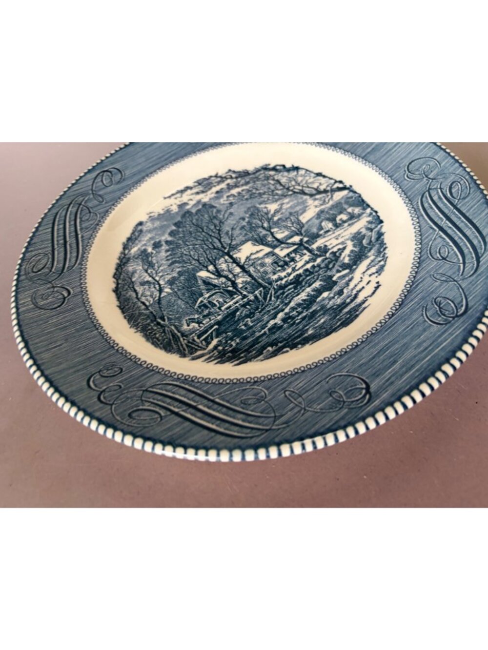 Currier & Ives Blue Transferware Plate 10" The Old Grist Mill Vintage USA Made D - Picture 3 of 7